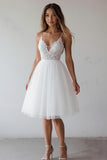 Dentelle Une Ligne Col V Petite Robe Blanche