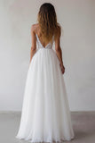 Dentelle Une Ligne Col V Longue Robe De Mariée Blanche