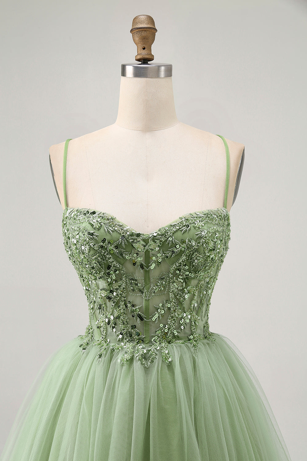 Vert A Line Corset Robe de cocktail Avec Appliques