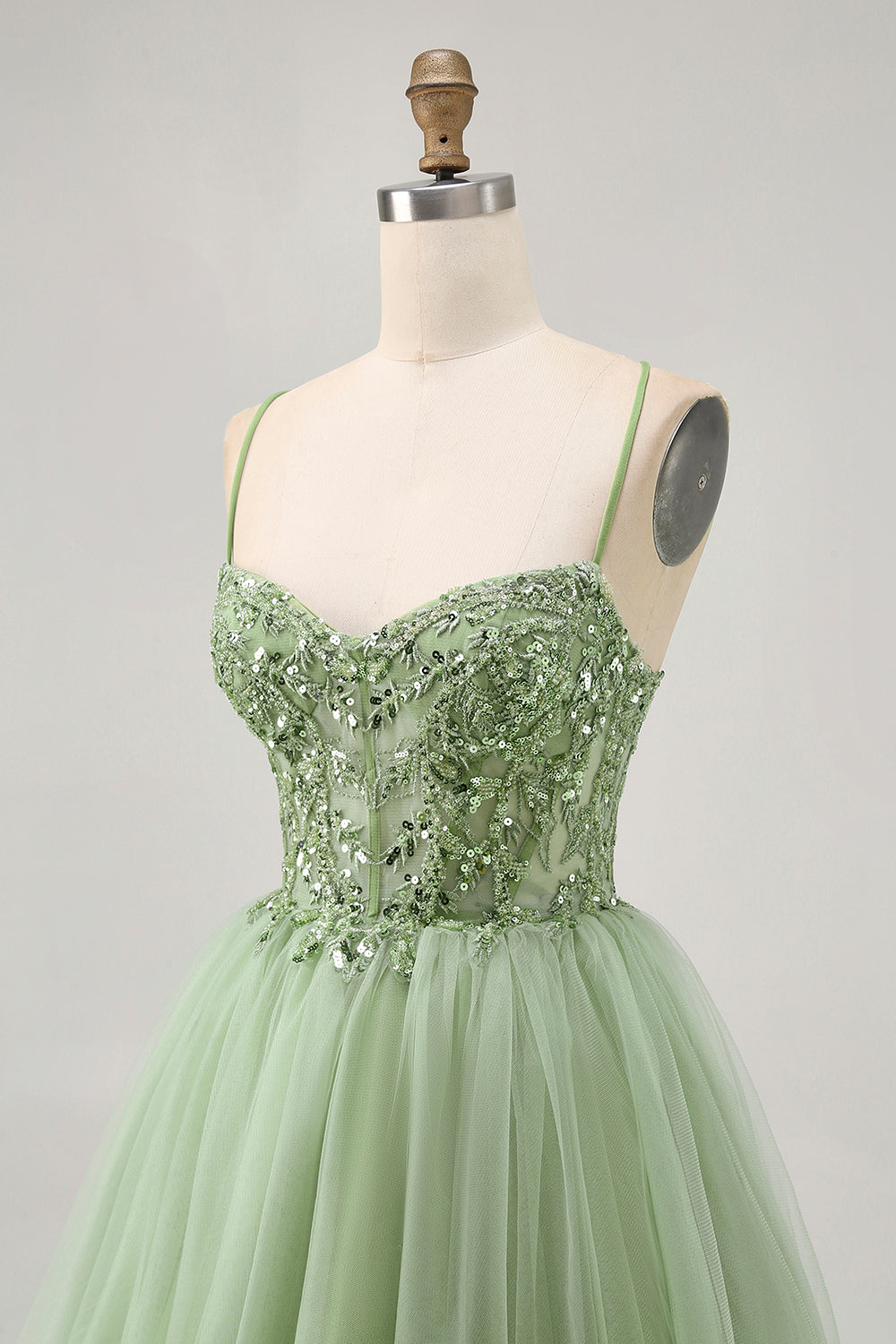 Vert A Line Corset Robe de cocktail Avec Appliques