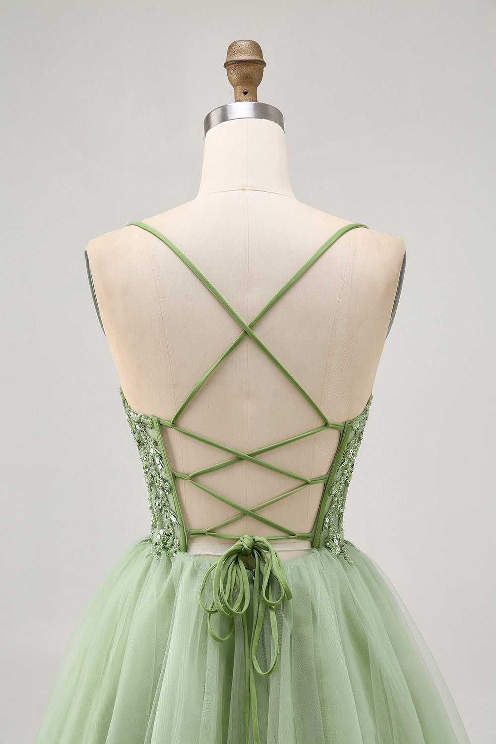 Vert A Line Corset Robe de cocktail Avec Appliques