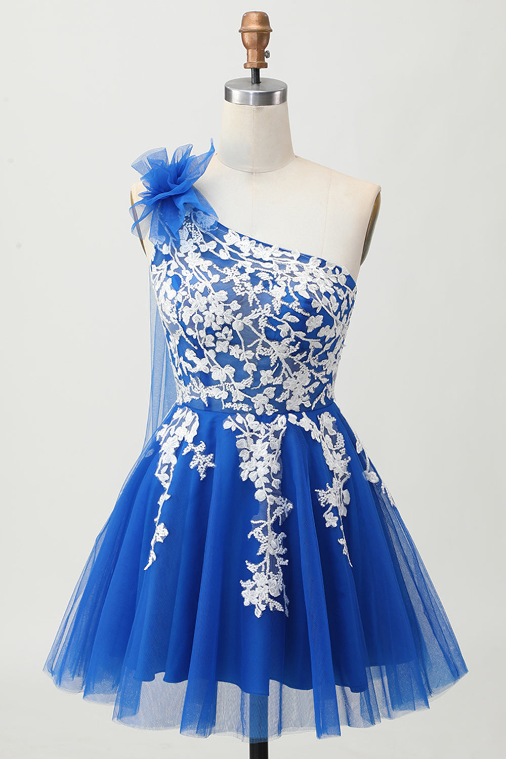 Robe De Cocktail en tulle a-trapèze bleu royal avec lacets dans le dos
