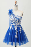 Robe De Cocktail en tulle a-trapèze bleu royal avec lacets dans le dos