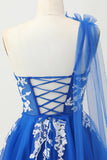 Robe De Cocktail en tulle a-trapèze bleu royal avec lacets dans le dos