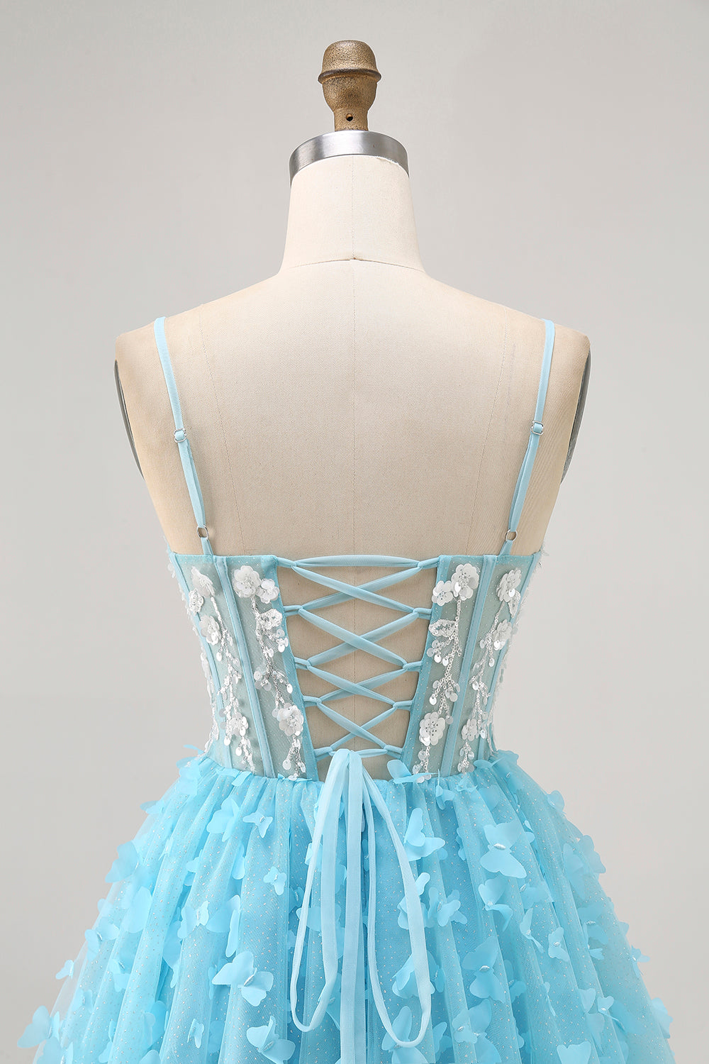 Bleu A Ligne Appliques Papillon Corset Robe de cocktail
