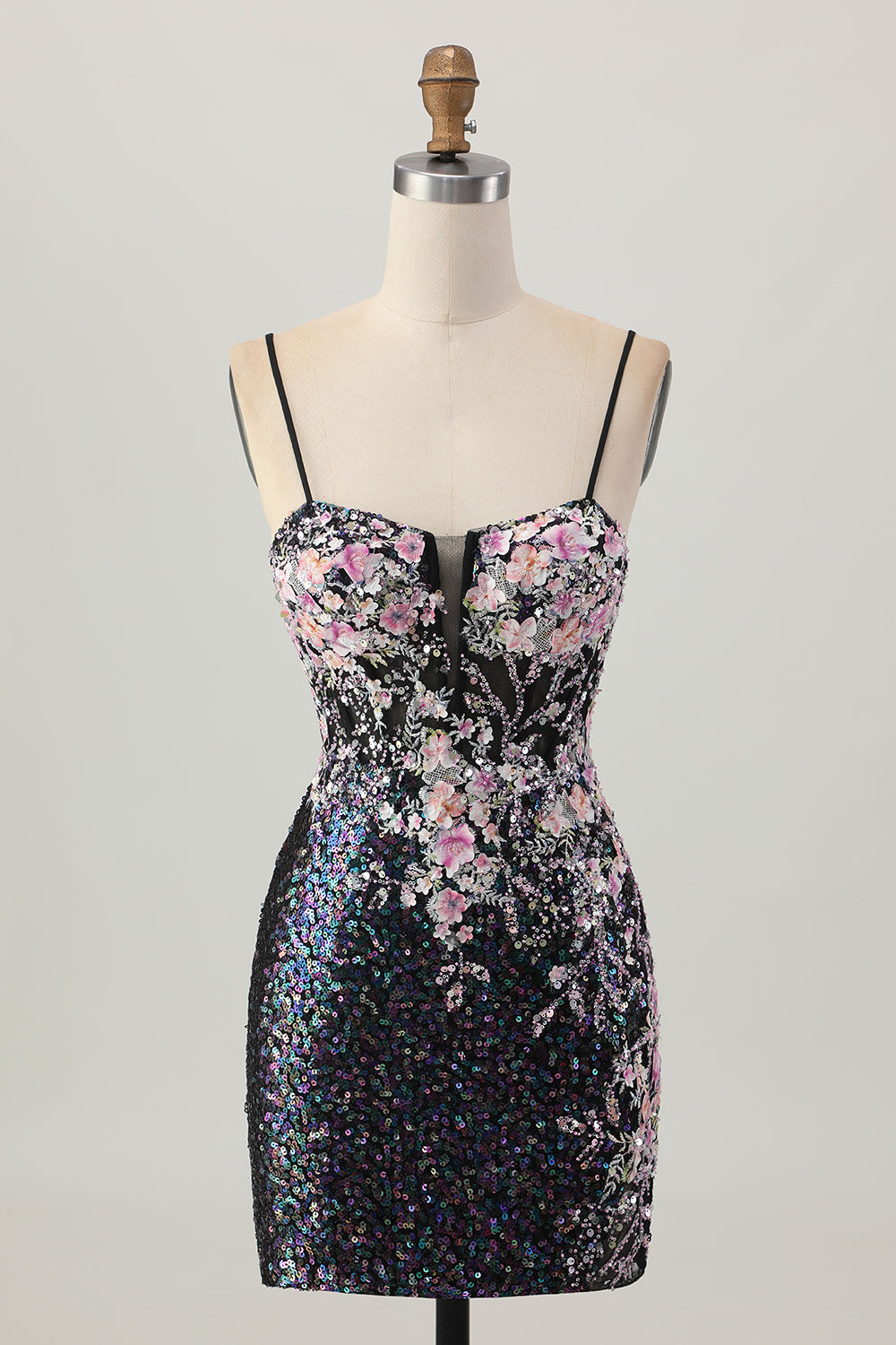 Robe de cocktail courte moulante corset moulante à fleurs roses scintillantes avec paillettes