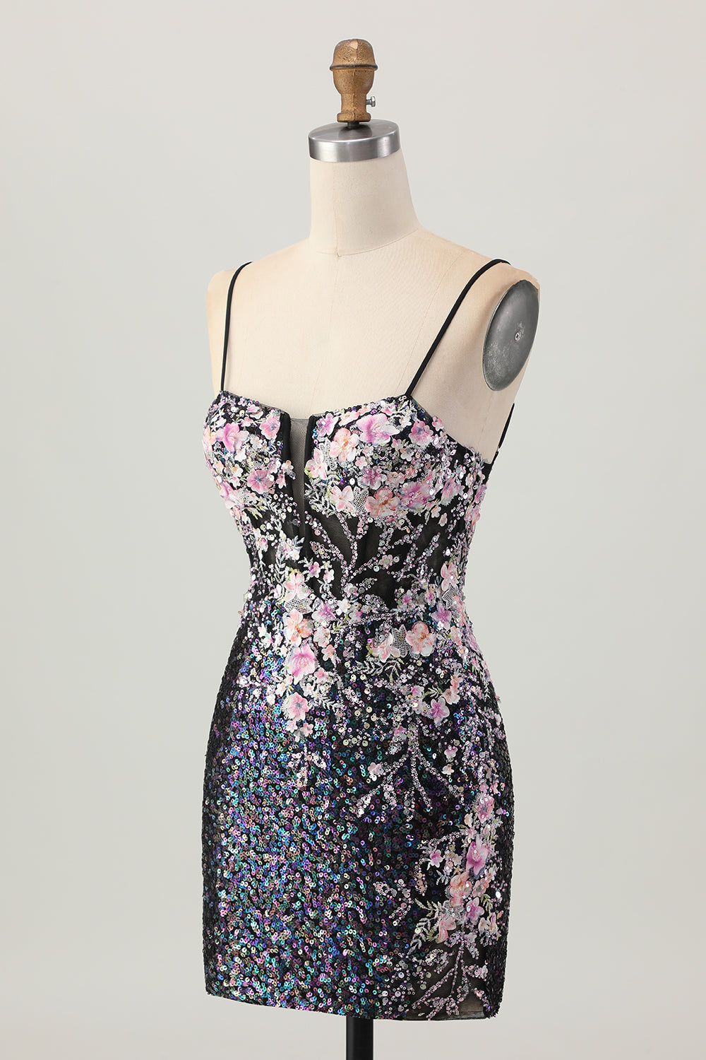 Robe de cocktail courte moulante corset moulante à fleurs roses scintillantes avec paillettes
