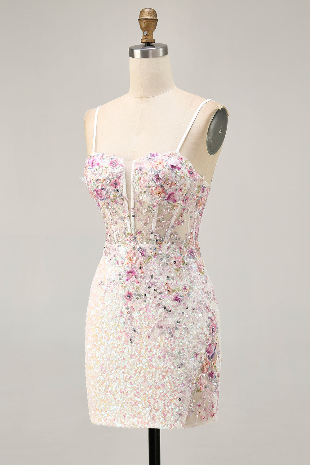 Robe courte à sequins floraux scintillants blancs pour les retrouvailles