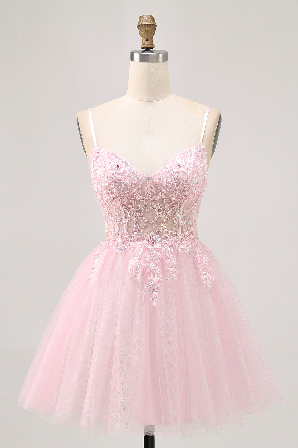 Robe de cocktail en tulle corset rose à corset avec appliques