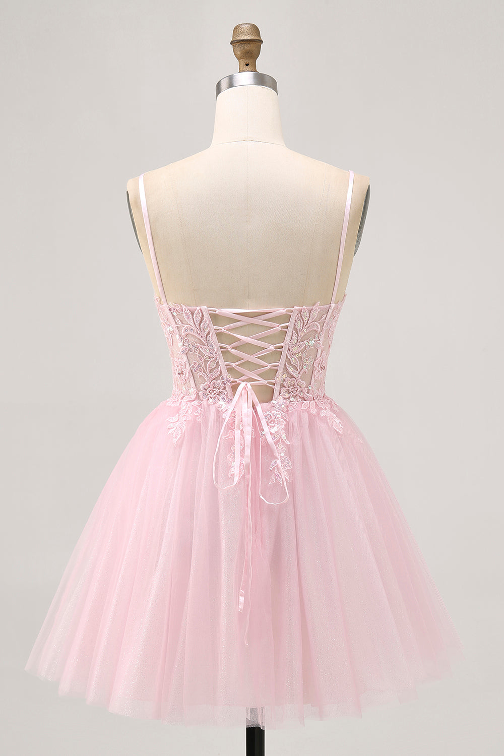 Robe de cocktail en tulle corset rose à corset avec appliques