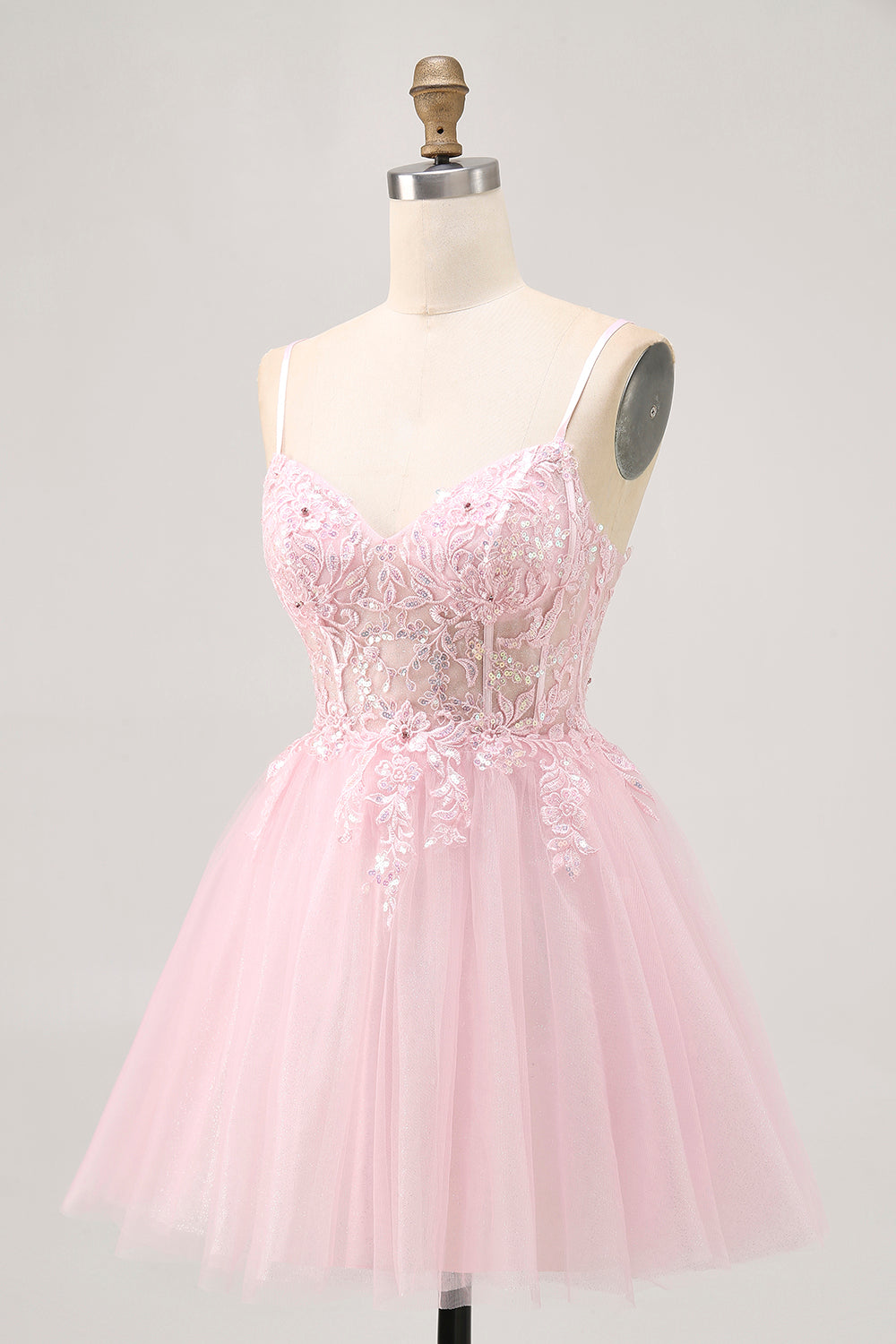 Robe de cocktail en tulle corset rose à corset avec appliques
