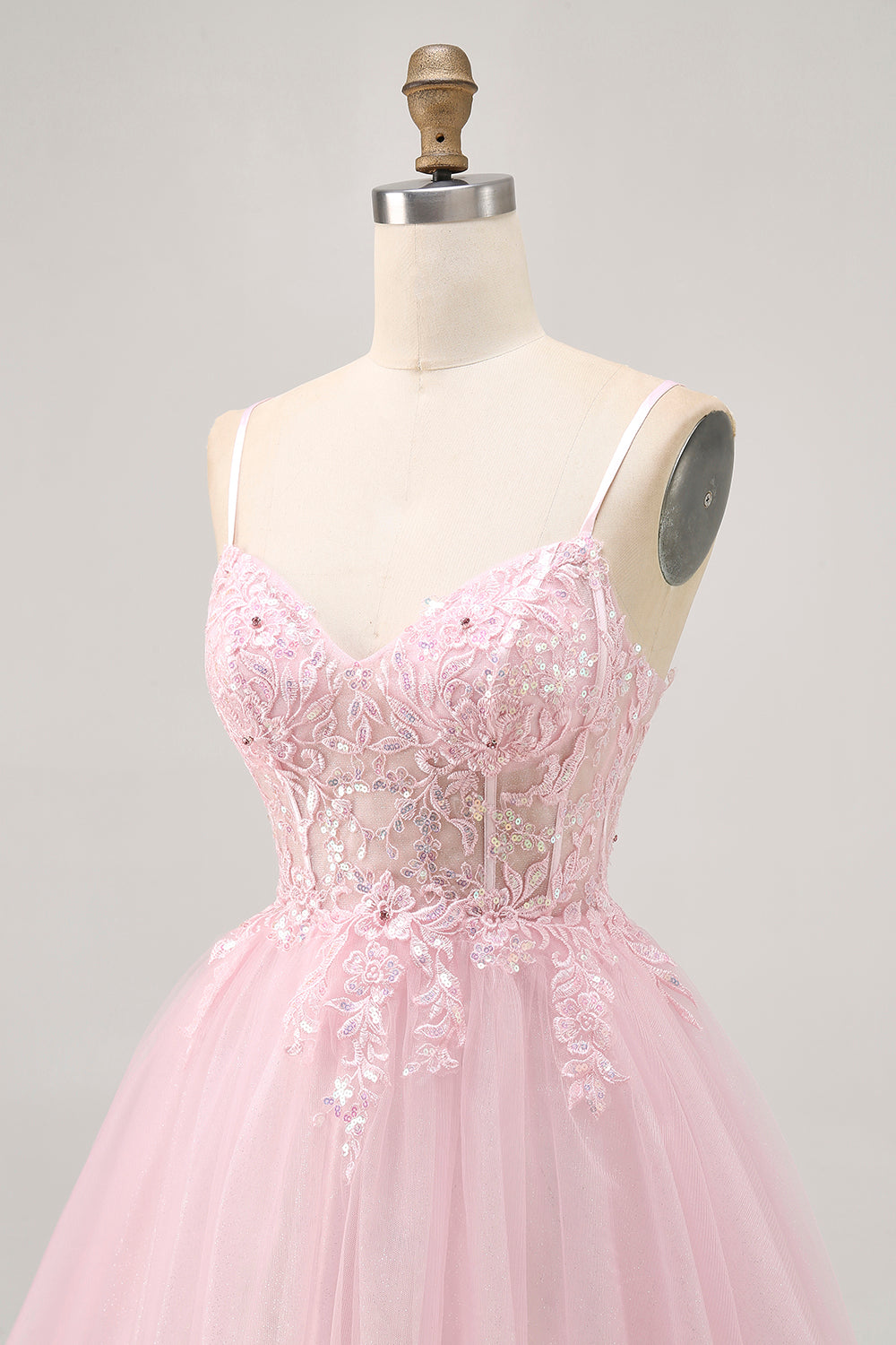 Robe de cocktail en tulle corset rose à corset avec appliques