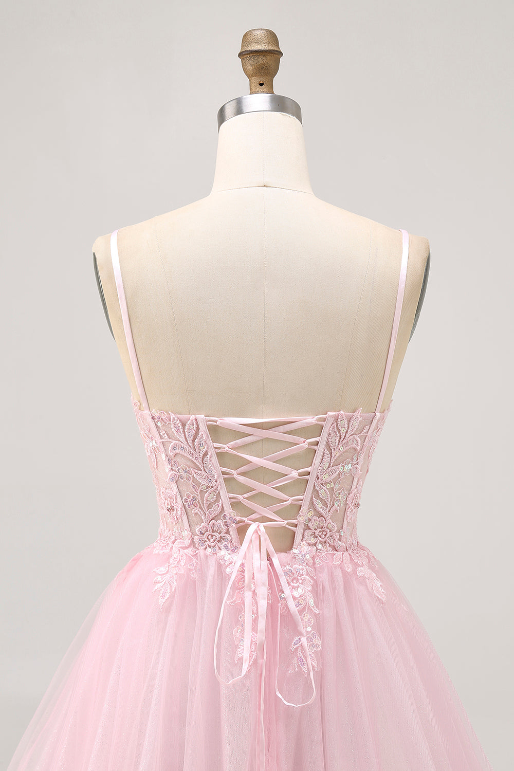 Robe de cocktail en tulle corset rose à corset avec appliques