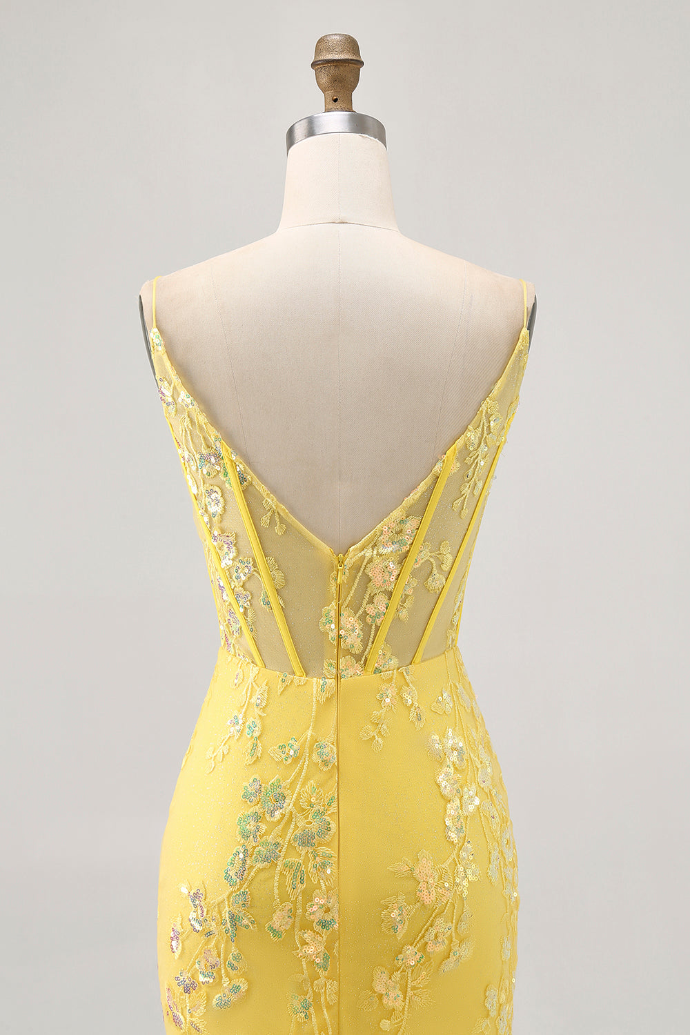 Floral jaune Corset Robe de cocktail avec paillettes