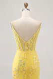 Floral jaune Corset Robe de cocktail avec paillettes