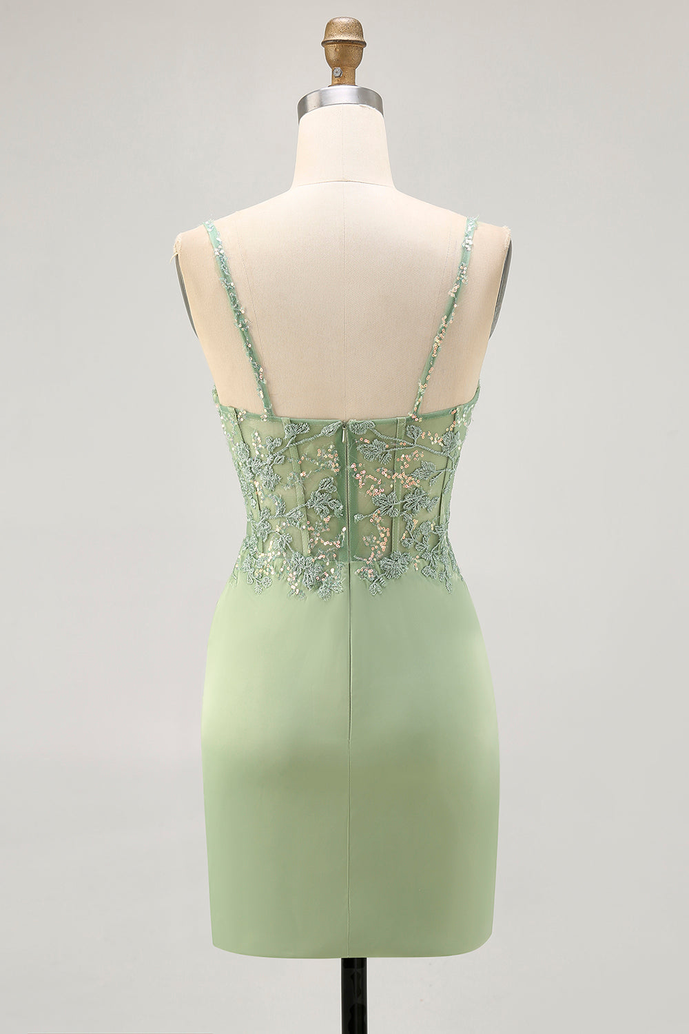 Corset satin matcha serré Homecoming Dress avec appliques