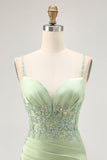 Corset satin matcha serré Homecoming Dress avec appliques
