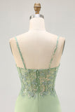 Corset satin matcha serré Homecoming Dress avec appliques