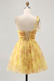 Jaune une épaule paillettes imprimées une robe de bal en ligne