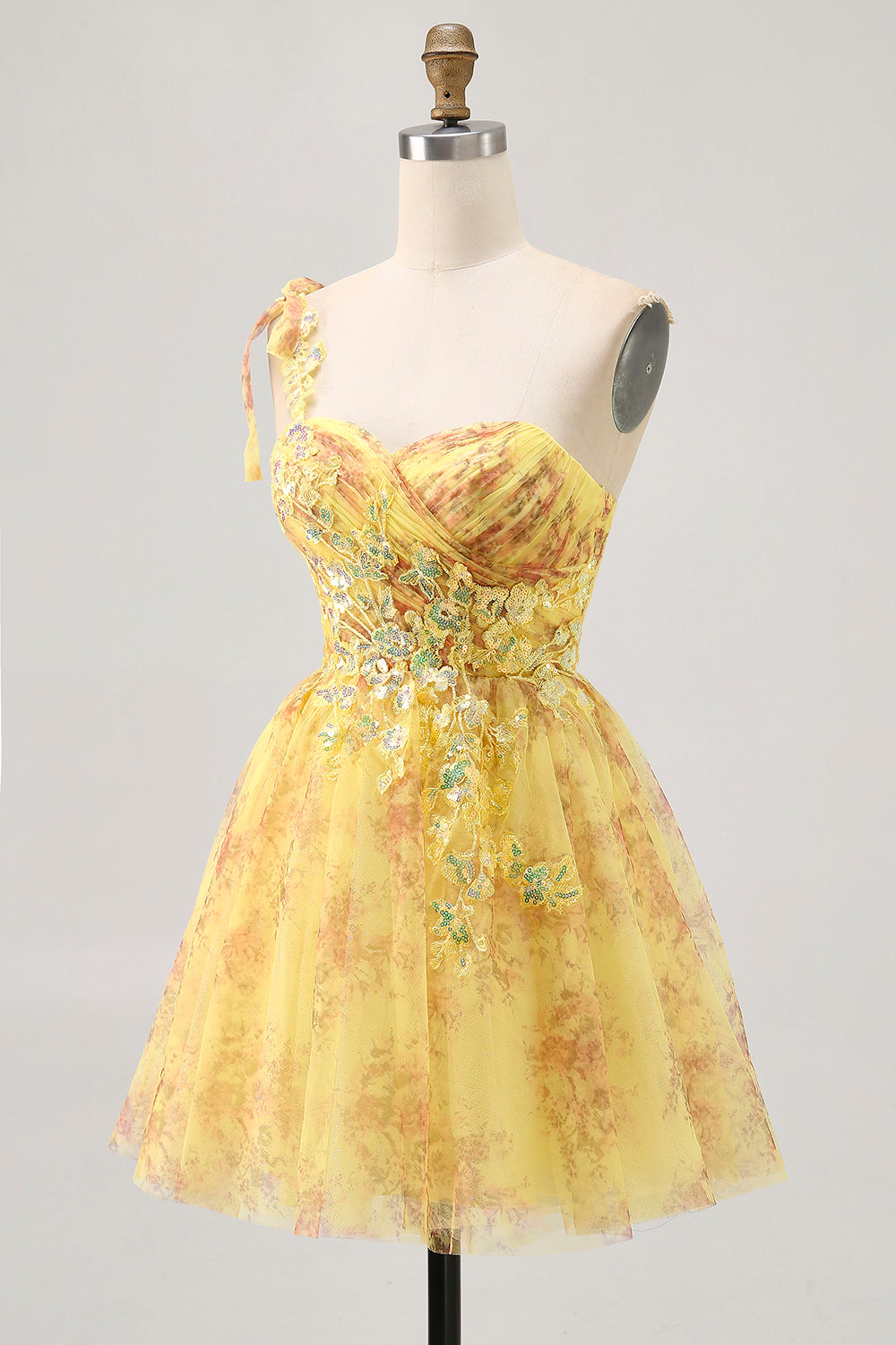 Jaune une épaule paillettes imprimées une robe de bal en ligne