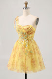 Jaune une épaule paillettes imprimées une robe de bal en ligne