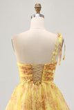 Jaune une épaule paillettes imprimées une robe de bal en ligne