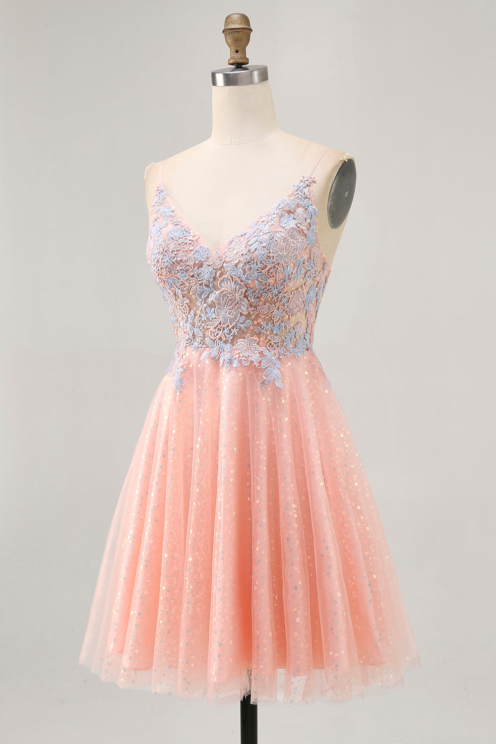 Blush A Line Paillettes Applique Robe Courte Retrouvailles