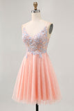 Blush A Line Paillettes Applique Robe Courte Retrouvailles