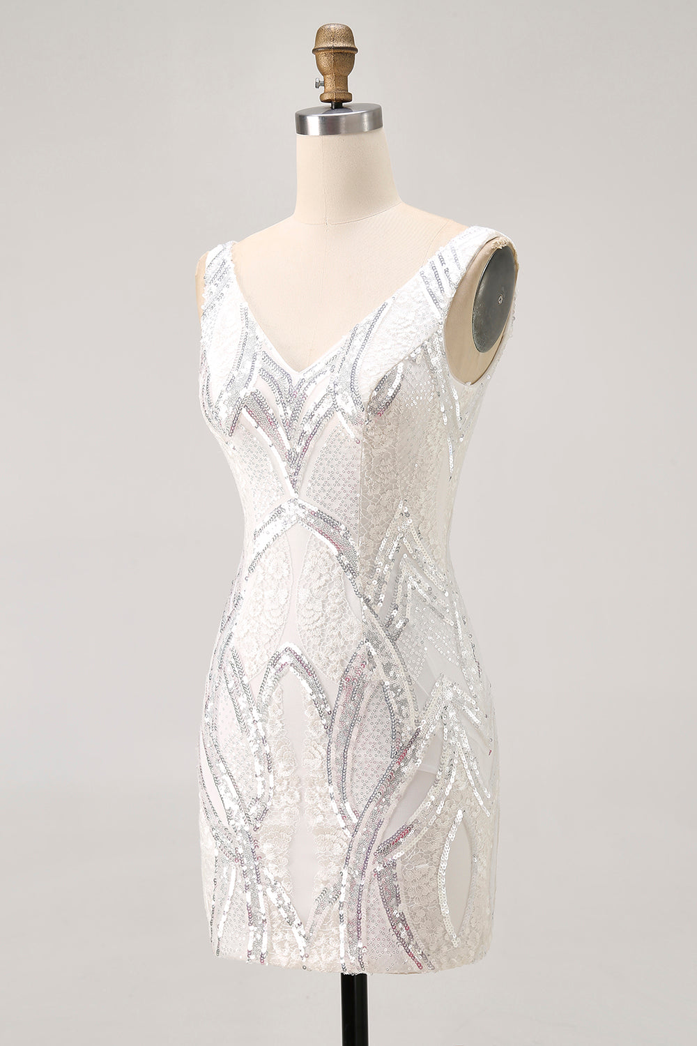 Robe courte moulante à paillettes blanche scintillante