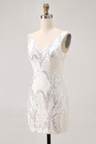 Robe courte moulante à paillettes blanche scintillante