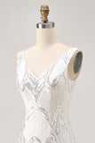 Robe courte moulante à paillettes blanche scintillante