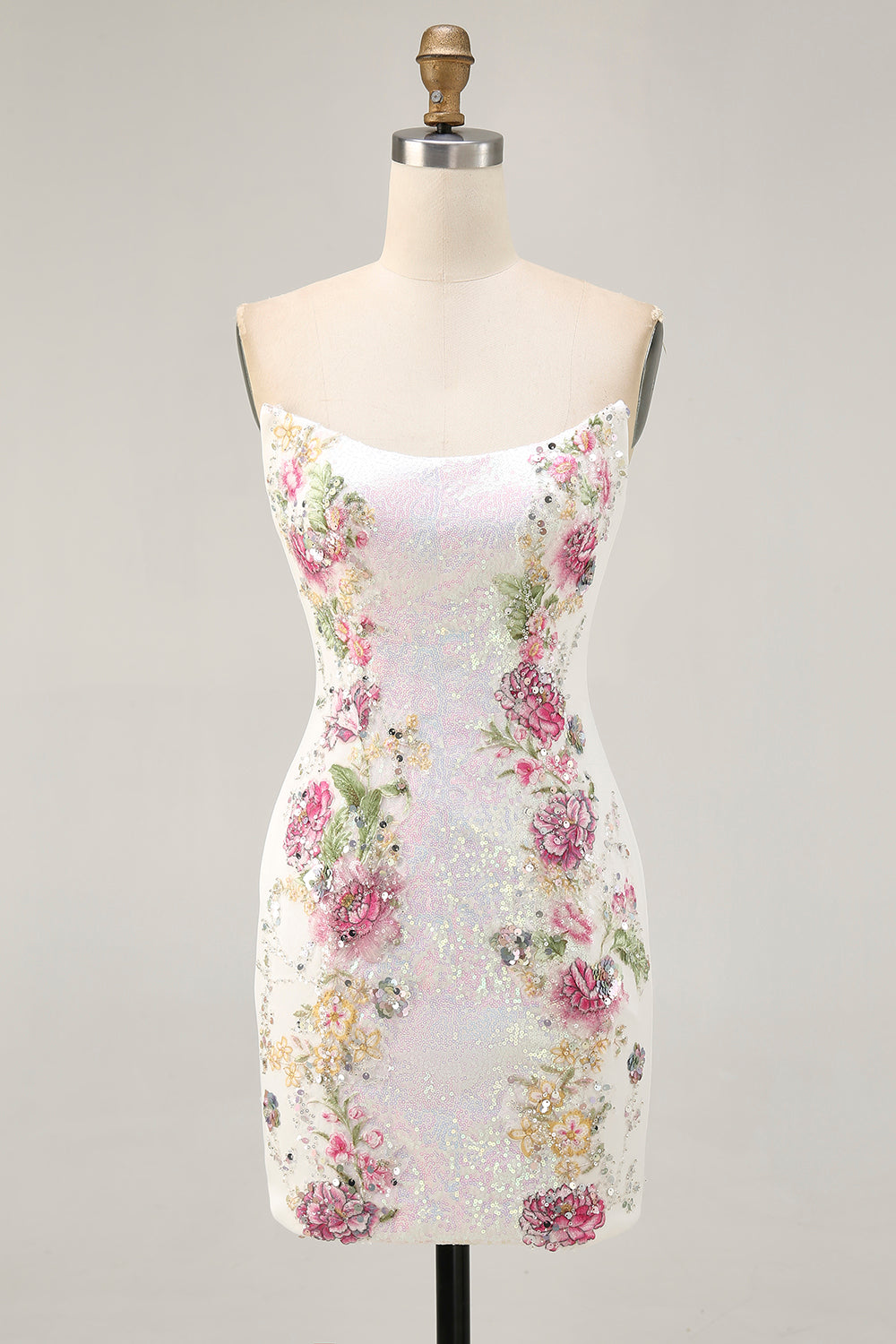 Robe moulante moulante à paillettes florales blanche