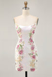 Robe moulante moulante à paillettes florales blanche