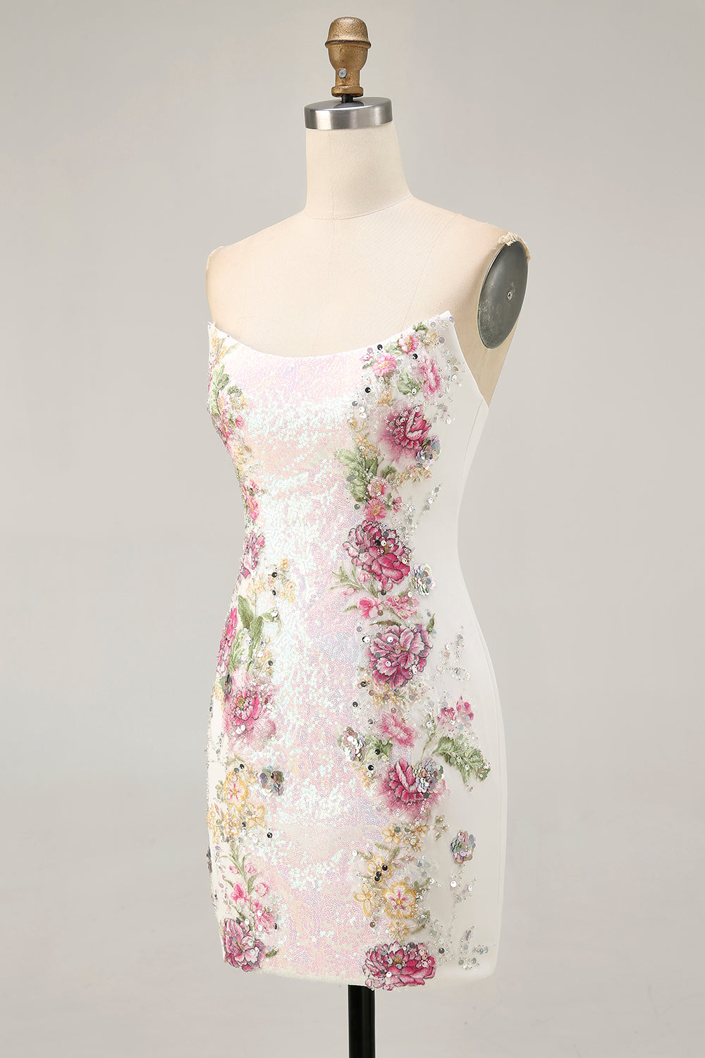 Robe moulante moulante à paillettes florales blanche