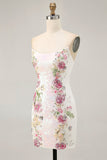 Robe moulante moulante à paillettes florales blanche