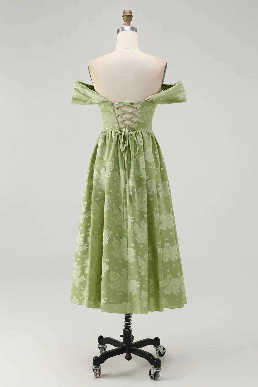 Vert sauge Floral Une ligne dénudée Épaule Midi Robe de demoiselle d’honneur