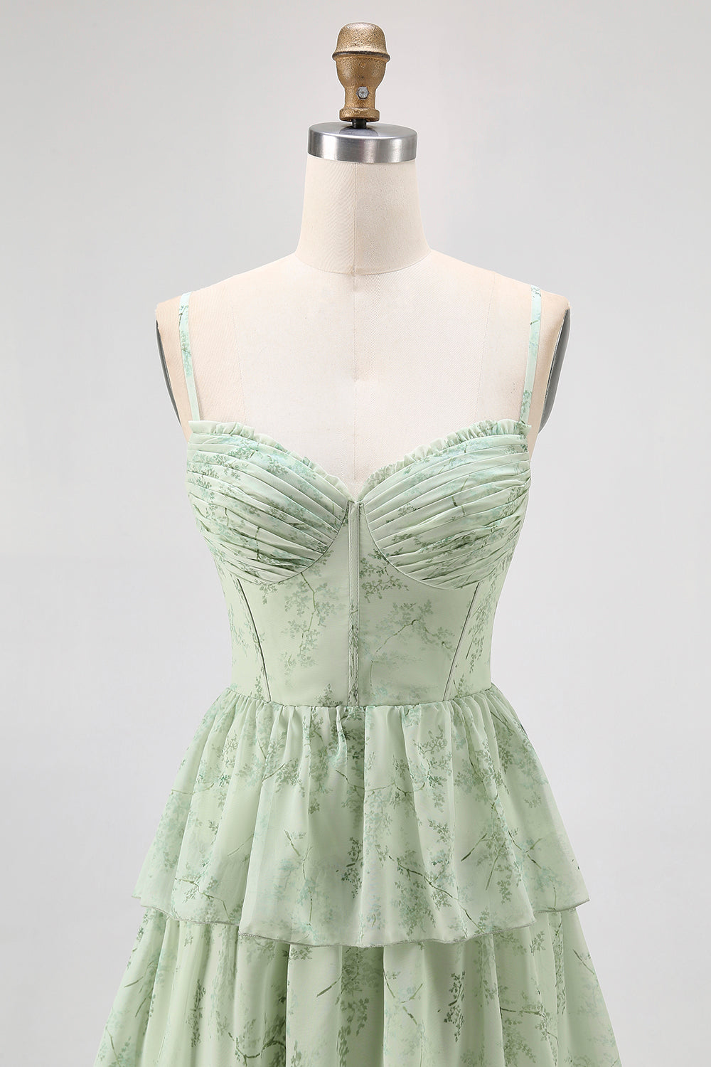 Dusty Sage A Line Corset Tiered Mousseline de soie Longue Robe de demoiselle d’honneur avec fente