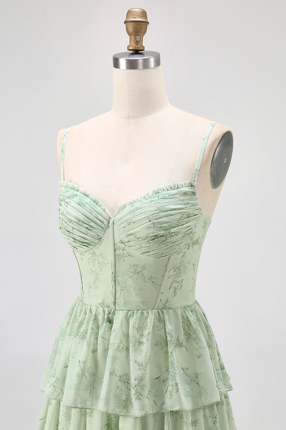 Dusty Sage A Line Corset Tiered Mousseline de soie Longue Robe de demoiselle d’honneur avec fente