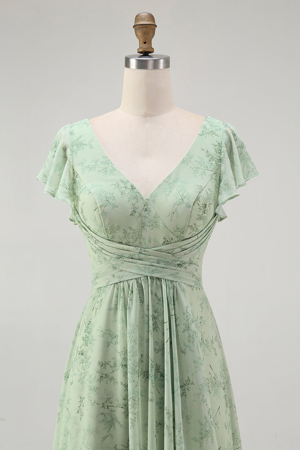 Dusty Sage A Line Robe de demoiselle d’honneur à manches courtes avec fente