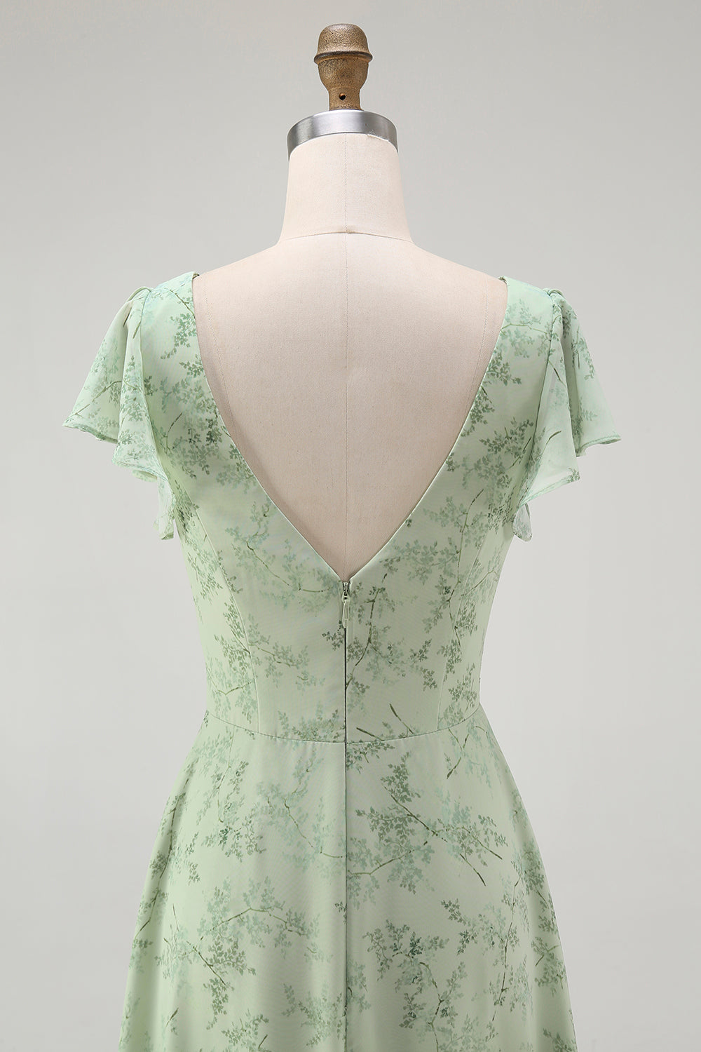 Dusty Sage A Line Robe de demoiselle d’honneur à manches courtes avec fente