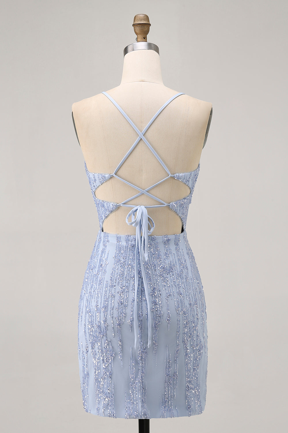 Robe courte moulante moulante à paillettes scintillantes corset gris bleu retour