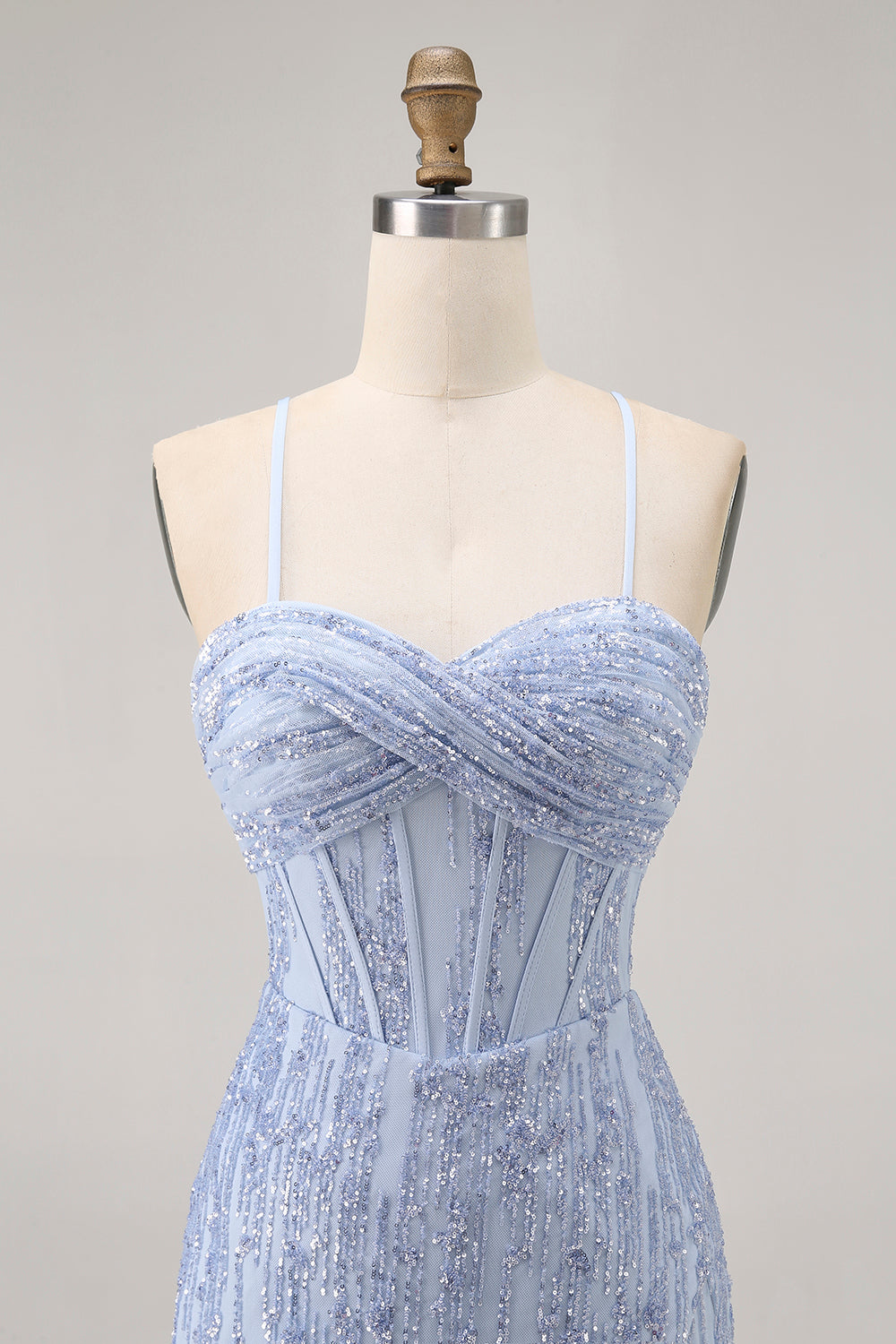 Robe courte moulante moulante à paillettes scintillantes corset gris bleu retour