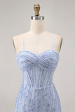 Robe courte moulante moulante à paillettes scintillantes corset gris bleu retour