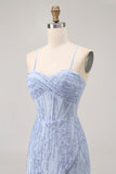 Robe courte moulante moulante à paillettes scintillantes corset gris bleu retour