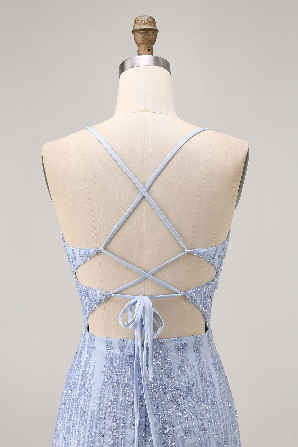 Robe courte moulante moulante à paillettes scintillantes corset gris bleu retour