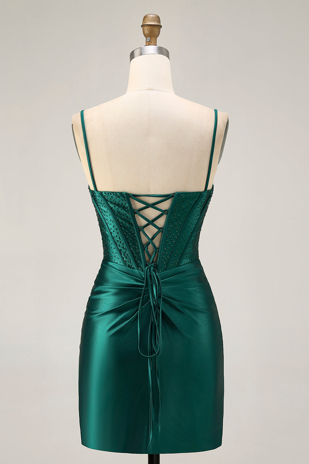 Robe de cocktail moulante en satin à sequins corset vert foncé