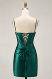 Robe de cocktail moulante en satin à sequins corset vert foncé