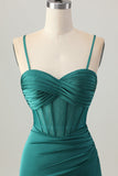 Vert foncé Corset Robe courte en satin De Cocktail