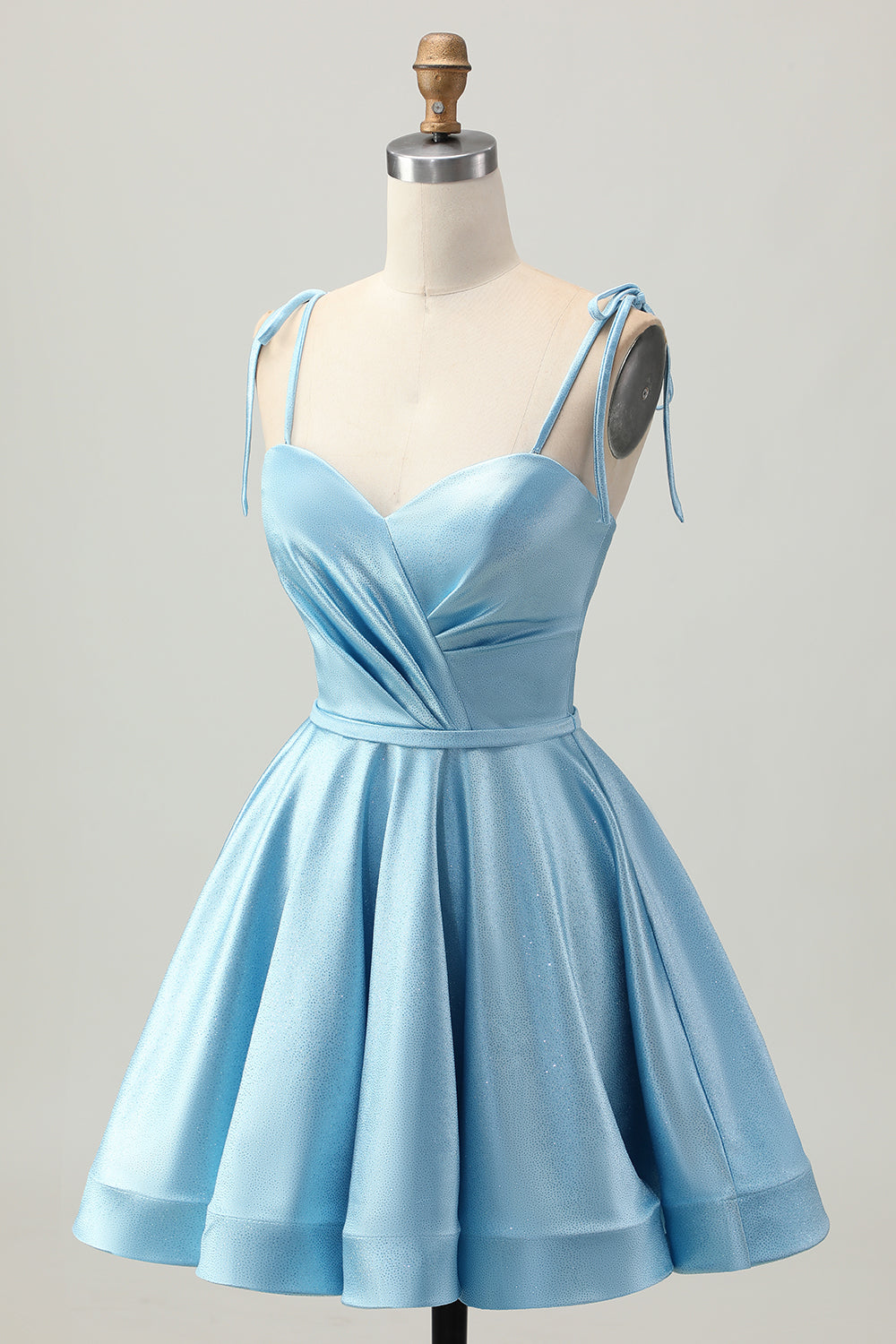 Satin bleu Une ligne courte spaghetti bretelles Robe De Cocktail