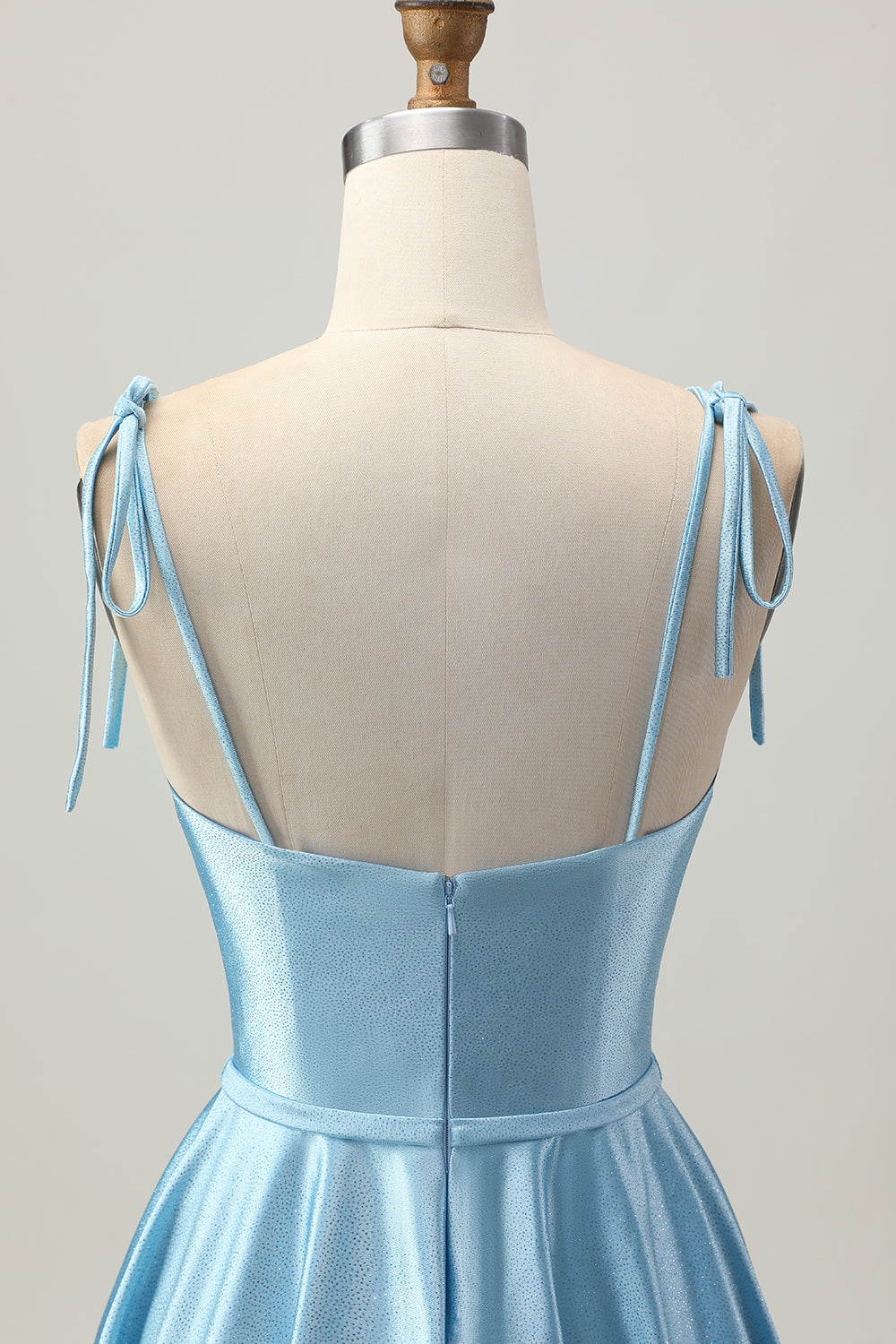 Satin bleu Une ligne courte spaghetti bretelles Robe De Cocktail